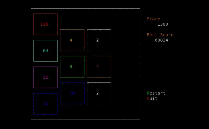2048-in-terminal – Spielansicht