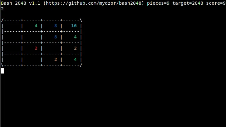 bash2048 – Spielansicht