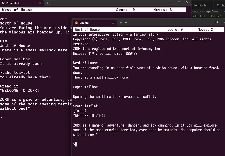 Portable Executable Zork – Spielansicht