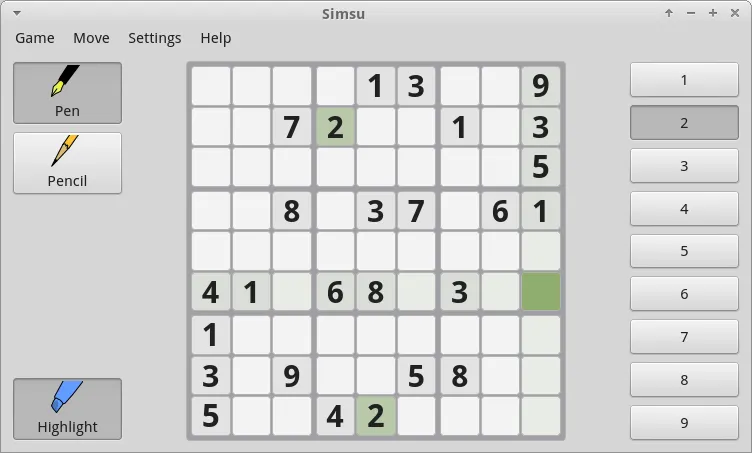 Simsu – Spielansicht